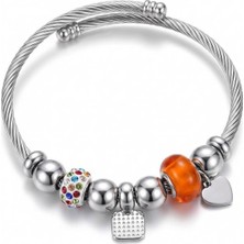 Silver Charm Bileklik Turuncu Ayarlanabilir Çelik Bileklik