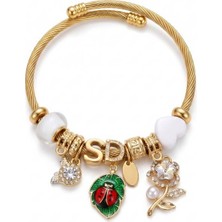 Gold Charm Bileklik Uğur Böceği Ayarlanabilir Çelik Bileklik