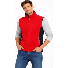 Bizim Terzi Kırmızı Siyah Polar Yelek 3 Cepli Tam Fermuarlı Slim Fit Anti Pilling Tüylenme Yapmaz. Hava Geçirmez