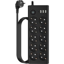Pileli Store Çoklu Priz 10 Lu + 3 USB + 1 Type-C 3680W 16A Anahtarlı Akım Korumalı Uzatma Prizi (2 Metre Kablo) FTR14