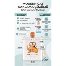 Rivo Home Decor The Mia Galvaniz Çelik Çay Saklama Kabı 6 Litre Modern Kare Metal Çay Kutusu Ahşap Kulplu (20X23X13 Cm)
