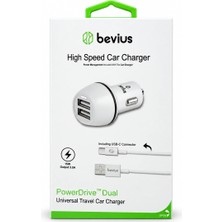 Teknotok Fa Aksesuar Type-C Beyaz 15W Çift USB Kablolu Araç Şarj Cihazı Bevius BVS-AU515