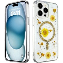 Marsilyan™- Apple Iphone 15 Pro Kılıf Daisy Simli Magsafe Kapak - Gold