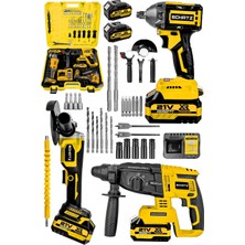 Schatz 21V Kömürsüz Çift Akülü Şarjlı 3'lü Set Spiral Taşlama + Kırıcı Delici Hilti + Somun Sıkma Sökme Makinesi Sarı