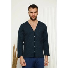 MTM My The Mall Giyim Erkek %100 Pamuk Önden Düğmeli Cepli Uzun Kollu Pijama Takımı Lacivert