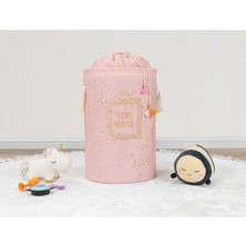 Pileli Store Baby Kullanımı Kolay Desenli Taşınabilir Torbalı Yuvarlak Sepet(Pembe) Çamaşır Sepeti 04270