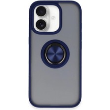 Marsilyan™- Apple Iphone 16 Kılıf Montreal Yüzüklü Silikon Kapak - Lacivert