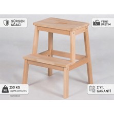 Bodur Masif Gürgen Ahşap Basamaklı Tabure Merdiven