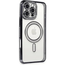 Mey Ithalat®  iPhone 16 Pro Kılıf Joke Simli Magneticsafe Kılıf - Siyah