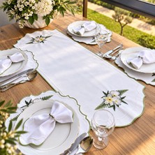 Linoriahome 6 Kişilik 13 Parça Keten Nakışlı Masa ve Sofra Takımı