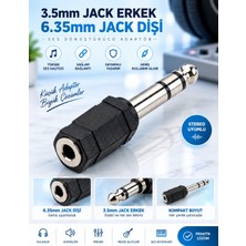 6.35MM Jack Dişi - 3.5mm Jack Erkek Ses Dönüştürücü Adaptör Stereo Kulaklık Mikrofon Aux Çevirici
