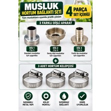 Ellante Musluk Hortum Bağlantı Aparatı Seti 3 Farklı Dişli Adaptör + 3 Adet Metal Hortum Kelepçesi 6 Parça Set