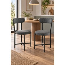 Sulorahome 2'li Keten Kumaş Metal Ayaklı Modern Mutfak Sandalyesi Seti Antrasit