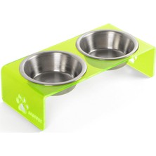 Happy Trend Çift Hazneli Pleksi Kedi ve Köpek Mama Kabı, Yükseltilmiş Seramik Mama ve Su Kabı, Ergonomik Tasarım, Kolay Temizlenebilir (Metal, Yeşil Pleksi)