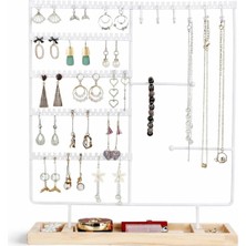 Happy Trend Ahşap Tabanlı Masaüstü Kolye Küpe Bileklik Takı Aksesuar Organizer Standı AL5462 (Beyaz)