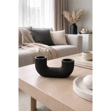 Hisconcept Gri Modern U Şekilli Ribbed Mumluk – Minimalist Dekoratif Ikili Tealight Mumluk