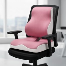 Happy Trend Visco Anatomik Sırt Bel Destek Yastık Visco Koksiks Oturma Minderi Ofis Seti Pembe