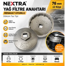 Nextra Renault Yağ Filtresi Sökme Anahtarı 76 mm 12 Köşe 1/2” Döküm Tas Tipi Filtre Sökme Aparatı