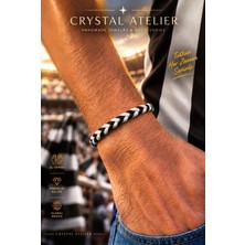 Crystal Atelier Siyah Beyaz Taraftar Bileklik Siyah Beyaz Ip Bileklik El Yapımı Makrome Ayarlanabilir Unisex Örgü Spor Maç Bilekliği