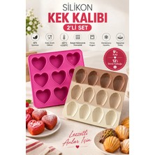 Stork 2 Model Set Silikon Kek Kalıbı (12'li Deniz Kabuğu ve 9'lu Kalp) Kek ve Çikolata Kalıbı