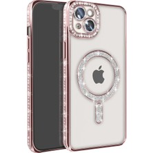 Bezos Apple iPhone 15 Uyumlu Kılıf Joke Simli Magneticsafe Kılıf - Pembe