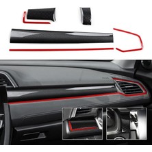Stilix Garage Honda Civic 10. Nesil 2016-2021 Araç Gösterge Paneli Kaplama Çıkartmaları, Karbon Fiber 6 Parça
