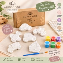 Aurocode Taş Tozu Boyama Kiti – 6 Obje, 6 Renk Boya, 1 Fırça