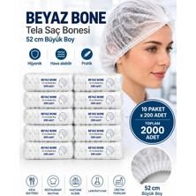 OEM Saç Bonesi Beyaz Tela 2000 Adet – 10 Paket x 200 Adet – 52 cm Büyük Boy – Hijyenik Kullanım