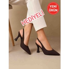 Olivia Store Kadın Kahve Süet Tokalı Sivri Burun Şık 9 cm Topuklu (Ekstra Pedli Rahat Taban) Stiletto Ayakkabı