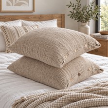 HB&Victory Kahverengi 4 Katlı Müslin Ahşap Düğmeli %100 Pamuklu 2'li Yastık Kılıfı Seti 50X70 cm
