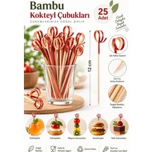 Alenked 25 Adet Kırmızı Halka Bambu Kürdan 12 cm – Kokteyl Çubuğu, Kanepe Şişi, Meyve ve Parti Sunum Çubuğu