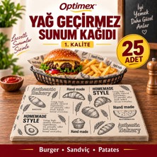 Optimex Yağ Geçirmez Desenli Sunum Kağıdı 25 Adet 25X35 cm Hamburger Sandviç Sarma ve Tepsi Kağıdı