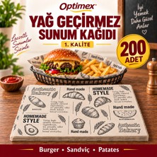 Optimex Yağ Geçirmez Sunum Kağıdı 200 Adet 25X35 cm – 1. Kalite Baskılı Hamburger ve Sandviç Sarma Kağıdı Yağlı Kağıt