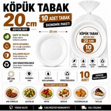 Optimex Köpük Tabak 20 cm Büyük Boy 10 Adet Beyaz Tek Kullanımlık Piknik ve Servis Tabağı