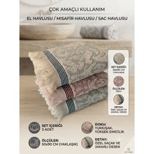 Valhalla Premium Jakarlı 3 lü El Yüz Misafir Havlu Seti 50x90 cm Çeyizlik Saçaklı Havlu