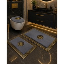 Lüks Gold Varaklı Ekru Peluş Banyo Paspas Takımı