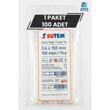 Sutem Beyaz Kablo Bağı Cırt Kelepçe 3.6 x 150 mm 100 Adet