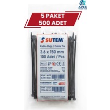 Sutem Siyah Kablo Bağı Cırt Kelepçe 3.6 x 150 mm 500 Adet