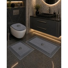 Lüks Gümüş Varaklı Ekru Peluş Banyo Paspası