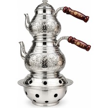 Hazar Gıda Ahşap Kulplu Ikili Bakır Çaydanlık Takımı ve Ocağı