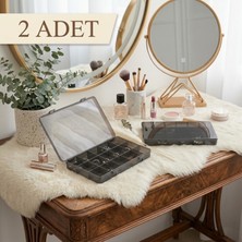 Füme 2 Adet 18 Bölmeli Kolye Yüzük Kapaklı Takı Kutusu Dikiş Kutusu Organizer Düzenleyici Kutu