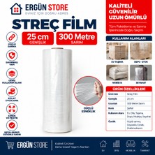 Ergün Store 25 cm 300 Metre Streç Film Ambalaj Yüksek Esneklik 17 Micron Kopmaz