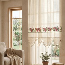 Destiva Home Buldan Işi Kanaviçeli Dantelli Otantik Pamuklu Dekoratif Salon Mutfak Yatak Odası Perdesi