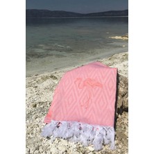 Layan Home %100 Pamuk Peştemal Flamingo Desen - Somon - Modern Tasarım
