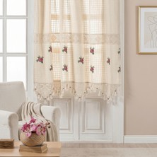 Destiva Home Buldan Işi Serpme Kanaviçeli Dantelli Otantik Pamuklu Dekoratif Salon Mutfak Yatak Odası Perdesi