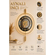 Sevinç Konsept Ledli Aynalı Gold Inci Uzun Sarkaçlı (Büyük Boy 50 x 75 Cm), Modern Dekoratif Metal Duvar Saati