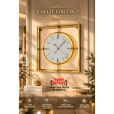 Sevinç Konsept Gold Square Kristal Xlarge Büyük Boy (60 x 60 Cm) Modern Dekoratif Ev Ofis Salon Metal Duvar Saati
