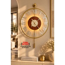 Sevinç Konsept Led'li Golden Roma Tiktok Face (Kırılmaz Göbek - Büyük Boy 50 x 75 Cm) Modern Dekoratif Sarkaçlı Metal Duvar Saati
