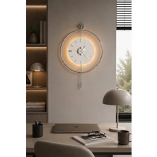 Sevinç Konsept Ledli Gümüş Orjin 24 (Büyük Boy 45 x 65 Cm), Modern Dekoratif Sarkaçlı Metal Duvar Saati