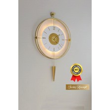 Sevinç Konsept Led'li Gold Pendulum Lotus La Clock Kristal (Büyük Boy 50 x 90 Cm), Dekoratif Metal Duvar Saati